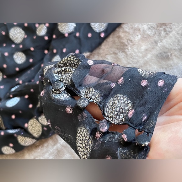 The Kooples Tutti Frutti Spots Silk Single Cold Shoulder Blouse Top size S - Picture 13 of 13